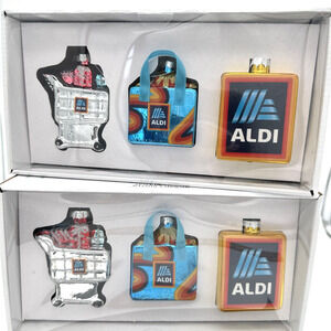 2 - New Aldi Merry Moments Ornaments. Reusable Bag, Grocery Cart, Aldi Sign!